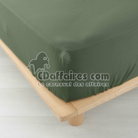 Drap housse 2 personnes 140 x 190 cm double gaze coton 57 fils Angelia Kaki