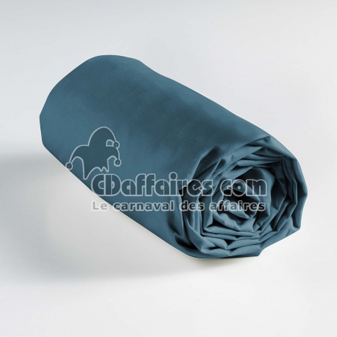 Drap housse 2 personnes 140 x 190 cm uni 57 fils lina Bleu nuit