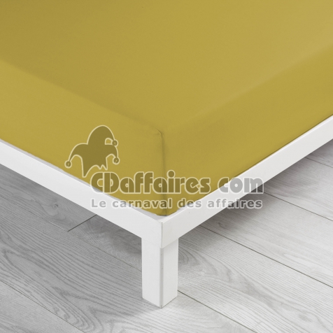 Drap housse 2 personnes 140 x 190 x 30 cm Linette coton lavé  57 fils Jaune