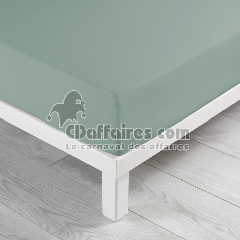 Drap housse 2 personnes 140 x 190 x 30 cm Linette coton lav&eacute;  57 fils Sauge