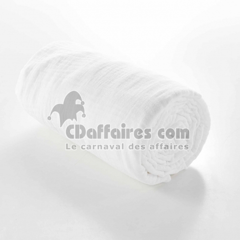 Drap housse 2 personnes 160 x 200 cm double gaze coton 57 fils Angelia Blanc