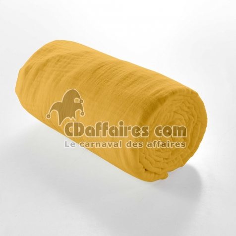 Drap housse 2 personnes 160 x 200 cm double gaze coton 57 fils Angelia Jaune