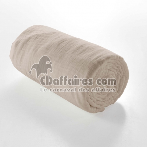 Drap housse 2 personnes 160 x 200 cm double gaze coton 57 fils Angelia Sable