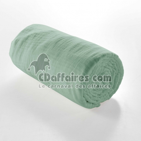 Drap housse 2 personnes 160 x 200 cm double gaze coton 57 fils Angelia Sauge