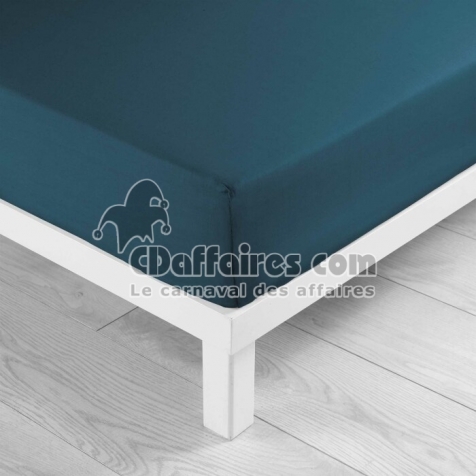 Drap housse 2 personnes 160 x 200 cm uni 57 fils lina Bleu