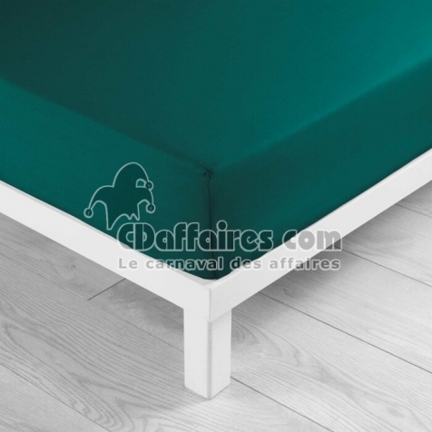 Drap housse 2 personnes 160 x 200 cm uni 57 fils lina Emeraude