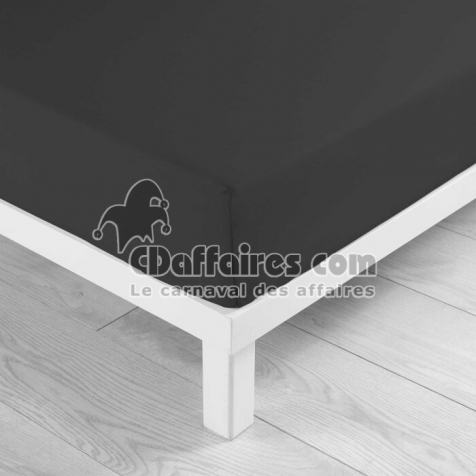 Drap housse 2 personnes 160 x 200 cm uni 57 fils lina Noir