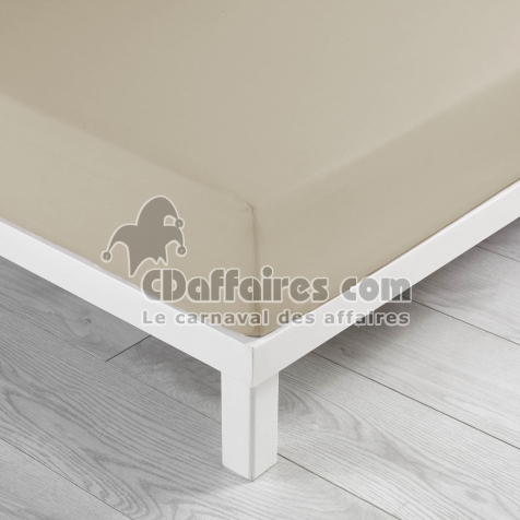 Drap housse 2 personnes 160 x 200 x 30 cm Linette coton lav&eacute;  57 fils Beige