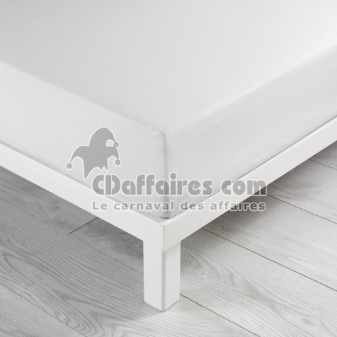 Drap housse 2 personnes 160 x 200 x 30 cm Linette coton lav&eacute;  57 fils Blanc