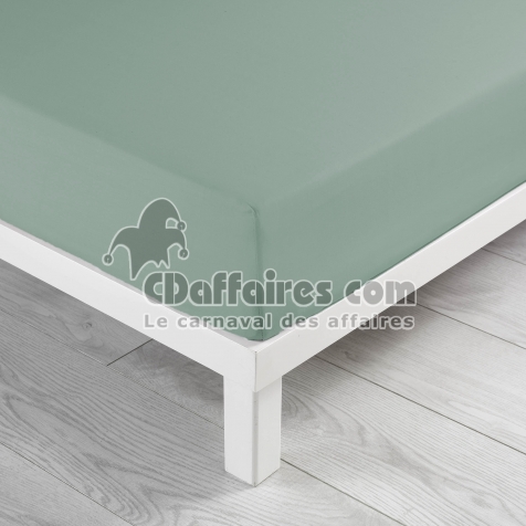 Drap housse 2 personnes 160 x 200 x 30 cm Linette coton lavé  57 fils Sauge