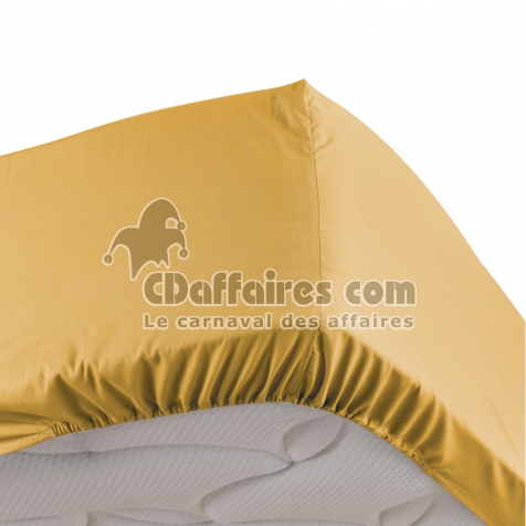 Drap housse 2 personnes 180 x 200 cm percale uni 78 fils bonnet 30 cm Miel