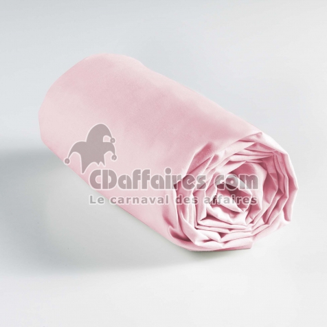 Drap housse 2 personnes 180 x 200 cm uni 57 fils lina Rose clair