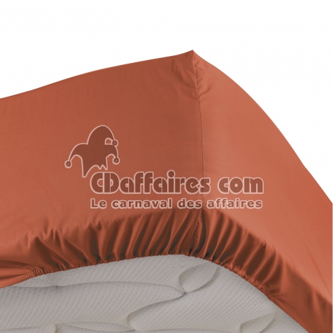 Drap housse 2 personnes bonnet 30 cm 140 x 190 cm percale uni 78 fils percaline Terracotta
