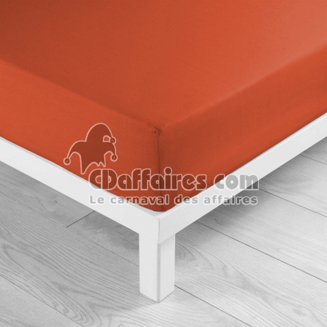 Drap housse 2 personnes King size 180 x 200 x 30 cm coton 57 fils Lina Paprika