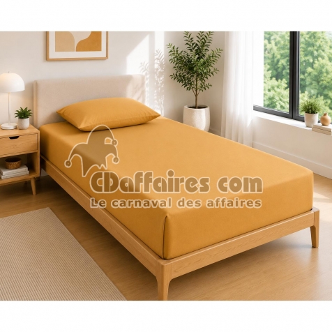 Drap Housse 90x190 cm 1 Place 100% Coton 57 Fils/cm&sup2; Bonnet 30 cm Miel