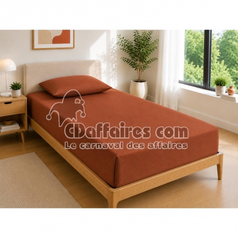 Drap Housse 90x190 cm 1 Place 100% Coton 57 Fils/cm&sup2; Bonnet 30 cm Paprika