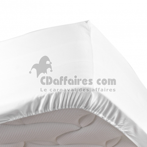 Drap housse blanc 140 x 190 cm en percale bonnet 30 cm