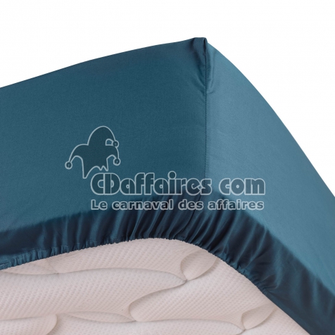 Drap housse bleu 90 x 190 cm en percale Bonnet de 30 cm