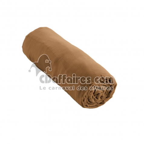 Drap housse double  gaze de coton luxe 160 x 200 cm Gaia Camel