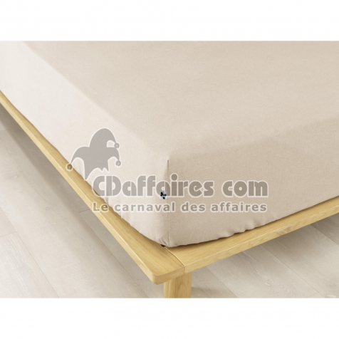 Drap housse flanelle chaude 140 x 190 cm Bonnet 30 cm Candice Beige