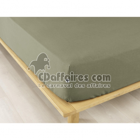 Drap housse flanelle chaude  90 x 190 cm Bonnet 30 cm Candice Kaki