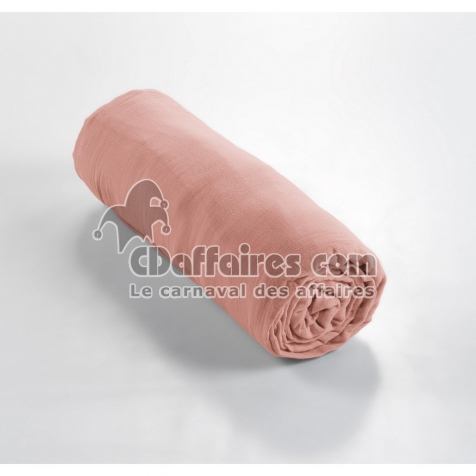 Drap housse gaze de coton Luxe 90 x 190 cm Gaïa Rose pêche