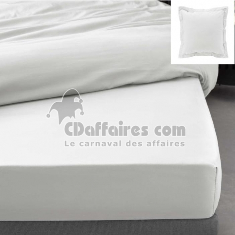 Drap housse hotêl 140 x 190 cm + 2 taies carrés en percale 78 fils Blanc