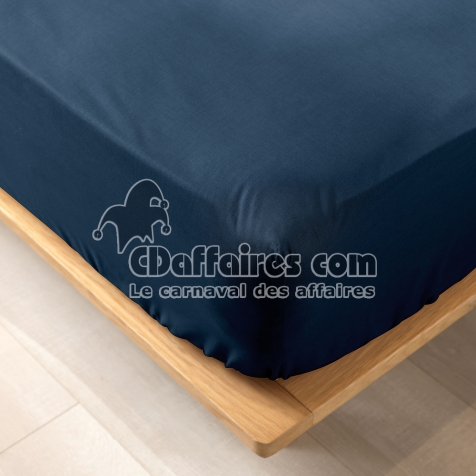 Drap housse King size 180 x 200 x 30 cm coton bio 57 fils Biolina Bleu nuit