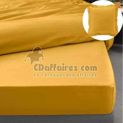 Drap housse qualité hotêl 160 x 200 cm + 2 taies en percale 78 fils Jaune