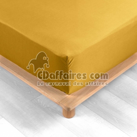 Drap housse queen size 160 x 200 cm bonnet 30 cm percale de coton 78 fils Curry