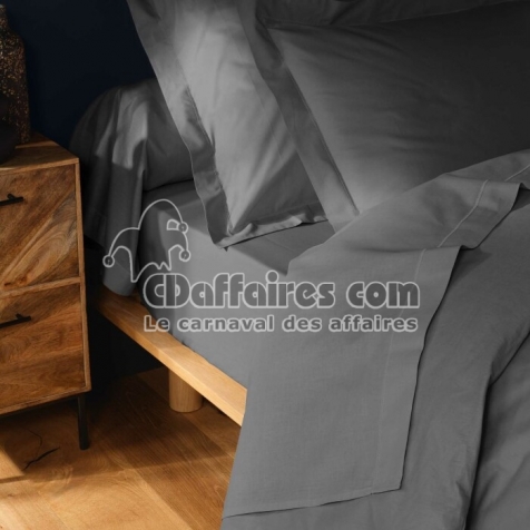 Drap plat 1 pers. 180 x 290 cm coton 57 fils Lina Anthracite