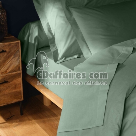 Drap plat 1 pers. 180 x 290 cm coton 57 fils Lina Sauge
