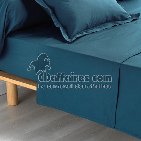Drap plat 1 personne 180 x 290 cm percale uni 78 fils percaline  +p. bourdon Bleu