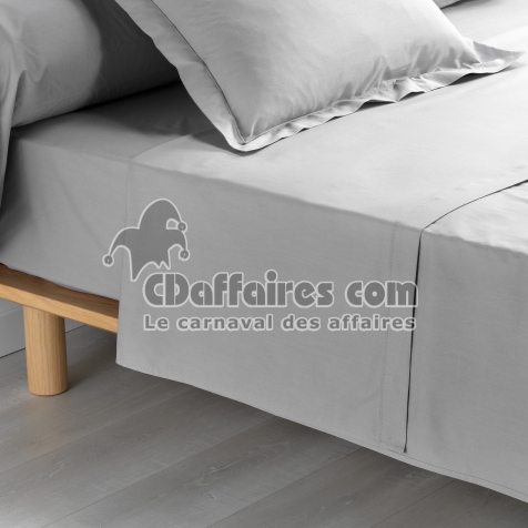 Drap plat 1 personne 180 x 290 cm percale uni 78 fils percaline  +p. bourdon Gris