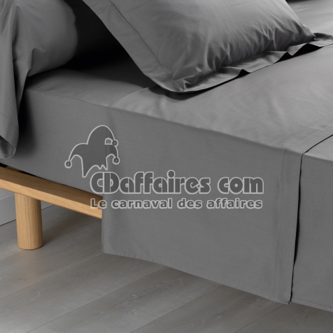Drap plat 2 pers 240x300 cm percale uni 78 fils percaline  +p. bourdon Anthracite