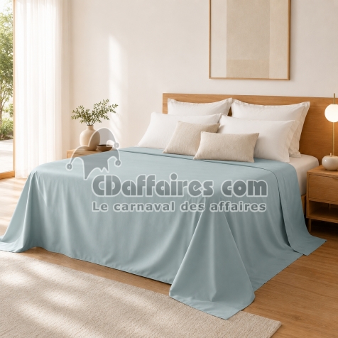 Drap Plat 240 x 300 cm C&eacute;ladon Satin de Coton Peign&eacute; 120 Fils/cm&sup2; - Qualit&eacute; H&ocirc;teli&egrave;re Premium