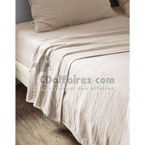 Drap plat 240 x 300 cm Double gaze de coton luxe Gaïa Pampa naturel