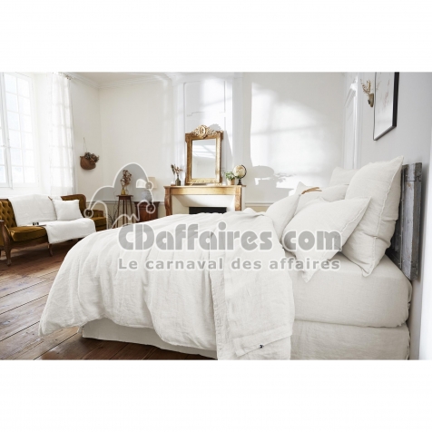 Drap plat 240 x 300 cm lin lavé soline craie Blanc