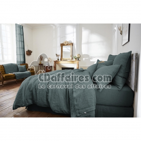 Drap plat 240 x 300 cm lin lavé soline Gris foncé