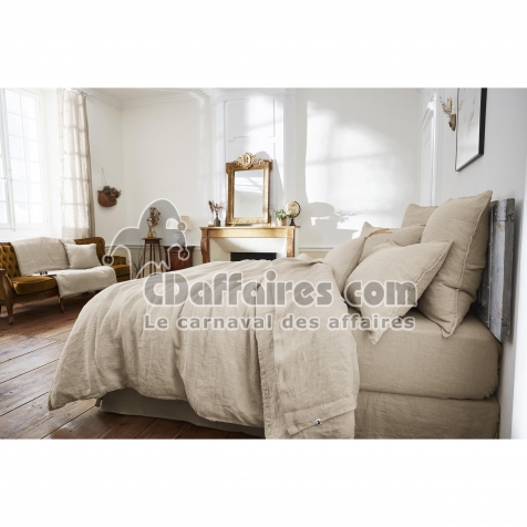 Drap plat 240 x 300 cm lin lavé soline sable Lin