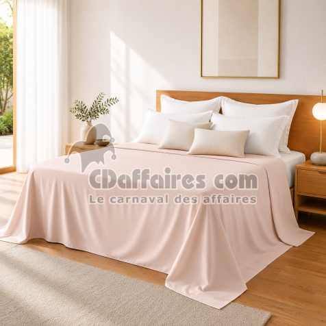 Drap Plat 240 x 300 cm Rose blush Satin de Coton Peign&eacute; 120 Fils/cm&sup2; - Qualit&eacute; H&ocirc;teli&egrave;re Premium