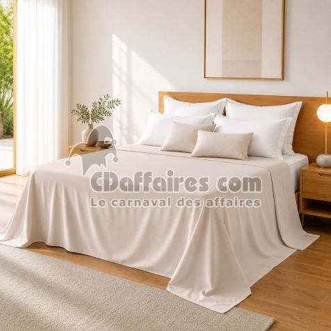 Drap Plat 240 x 300 cm Sable Satin de Coton Peign&eacute; 120 Fils/cm&sup2; - Qualit&eacute; H&ocirc;teli&egrave;re Premium