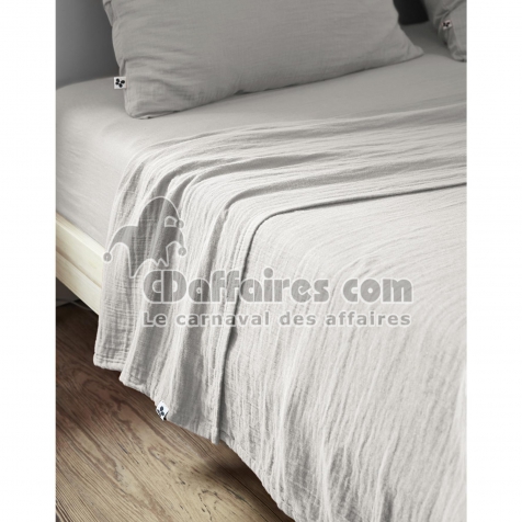 Drap plat 270 x 300 cm Double gaze de coton luxe Gaïa Gris clair
