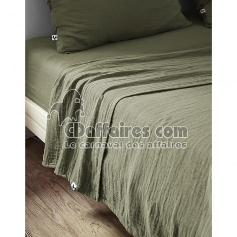 Drap plat 270 x 300 cm Double gaze de coton luxe Gaïa Romarin