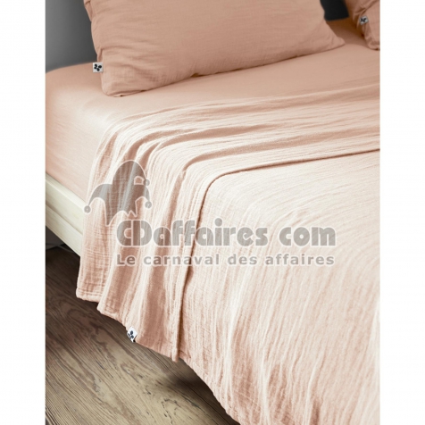 Drap plat 270 x 300 cm Double gaze de coton luxe Gaïa Rose clair
