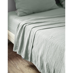 drap plat 270 x 300 cm gaze de coton unie gaïa eucalyptus