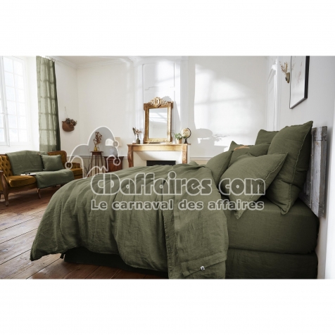 Drap plat 270 x 300 cm lin lavé soline thym Kaki