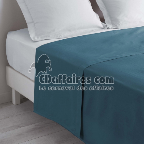 Drap plat lit 2 personnes 240 x 300 cm 100% coton 57 fils couleur Bleu nuit