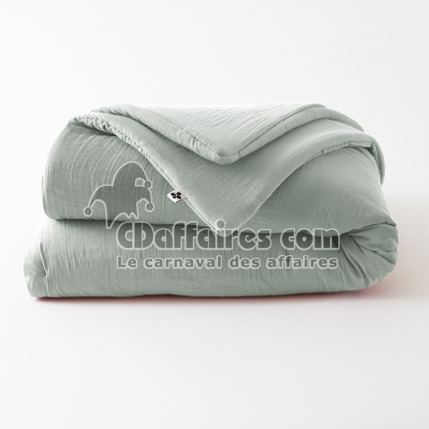 &Eacute;dredon 180 x 240 cm - Double Gaze de Coton 125 gr/m&sup2; - Uni Ga&iuml;a Eucalyptus