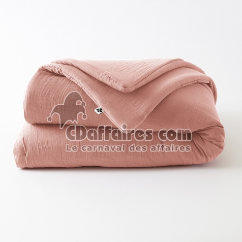 &Eacute;dredon 180 x 240 cm - Double Gaze de Coton 125 gr/m&sup2; - Uni Ga&iuml;a Rose P&ecirc;che